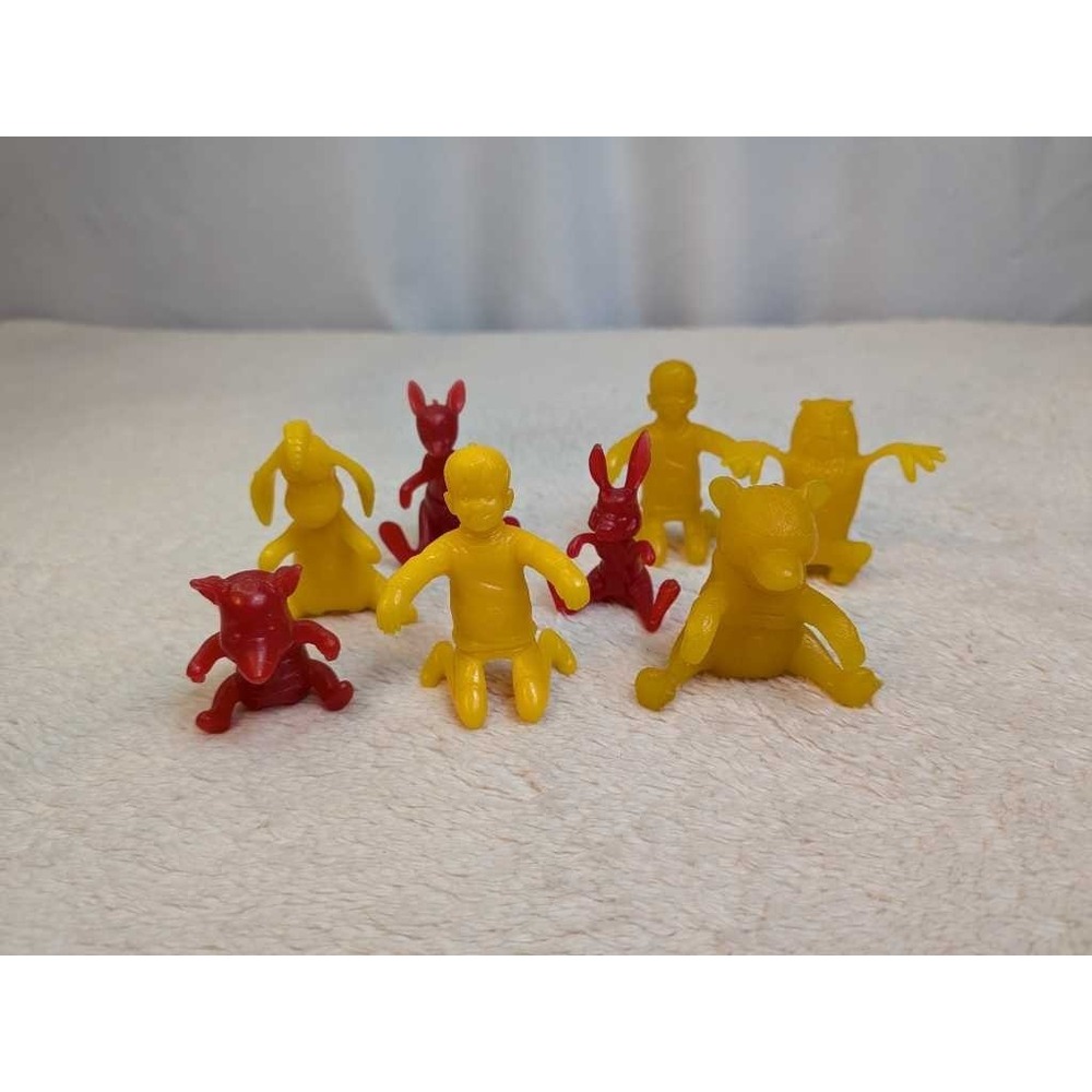 Vintage Winnie the Pooh Cereal Spoon Sitters 8 pc Lot Yellow Red Toys